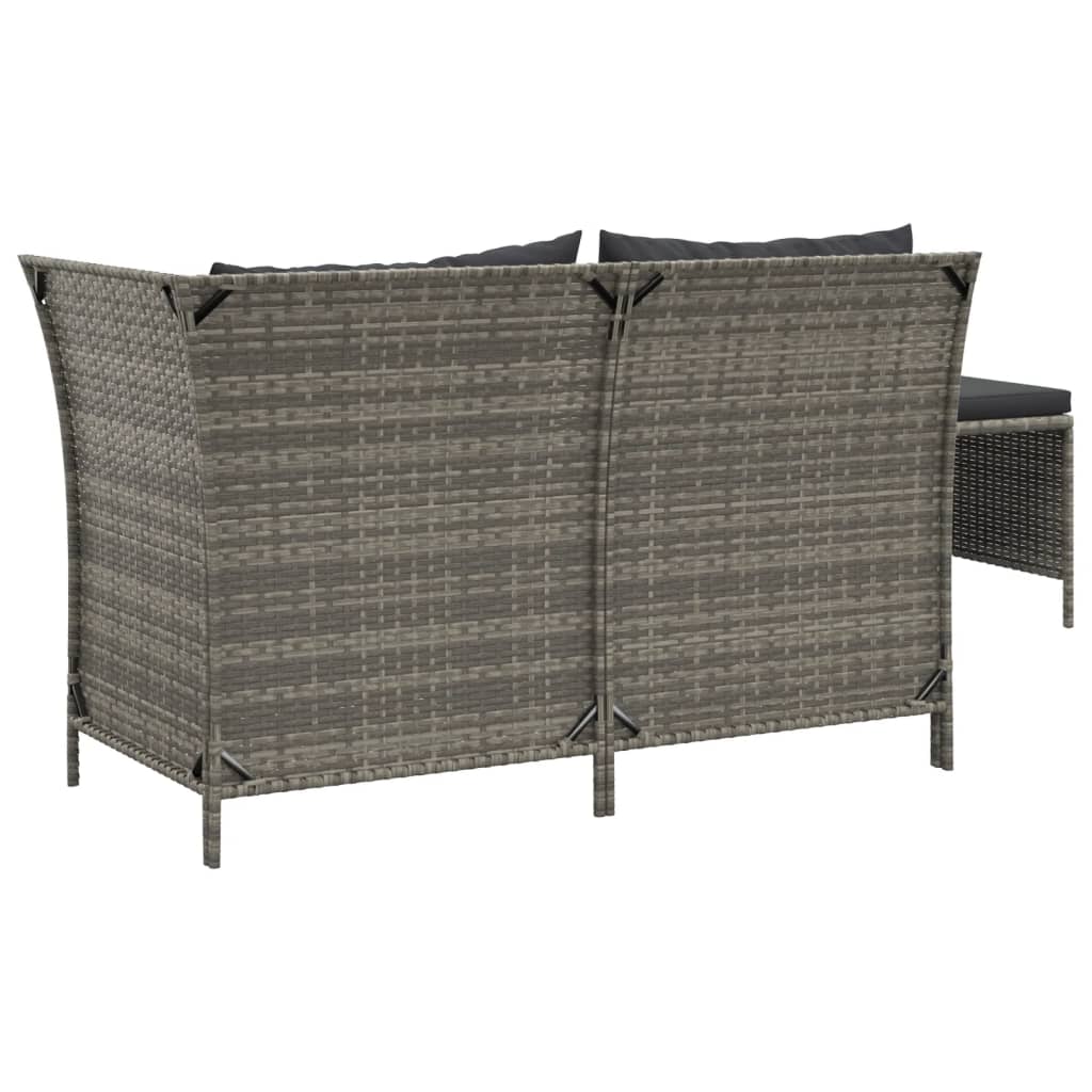 3 pcs conjunto lounge de jardim c/ almofadões vime PE cinzento