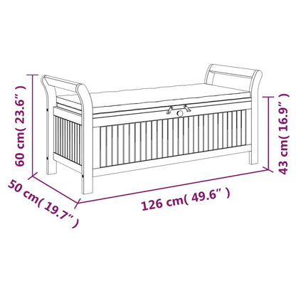 Banco de arrumação p/ jardim c/ almofadão 126 cm acácia maciça