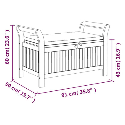 Banco de arrumação p/ jardim c/ almofadão 91 cm acácia maciça