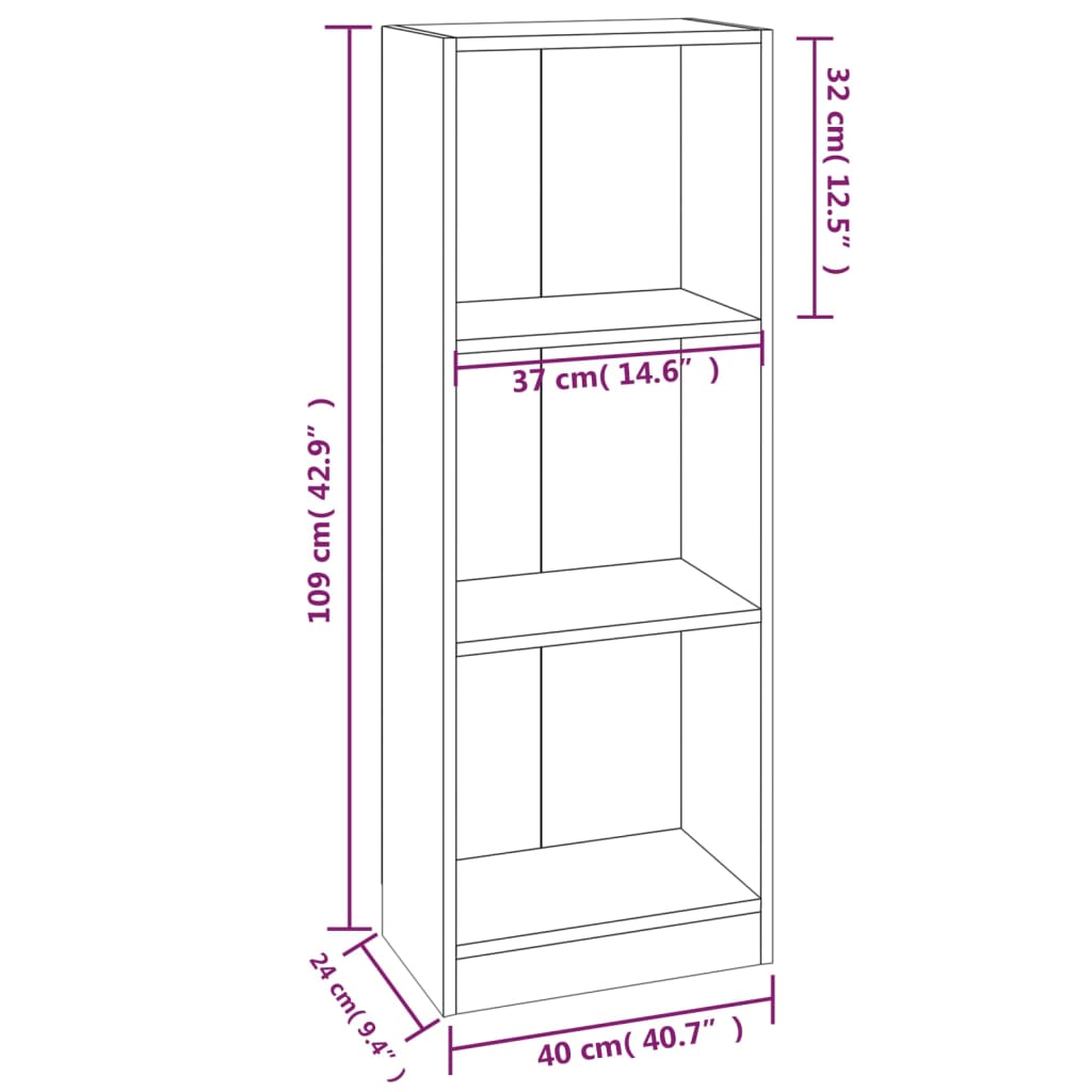 Estante 3 prat. 40x24x109 cm derivados de madeira cinza sonoma