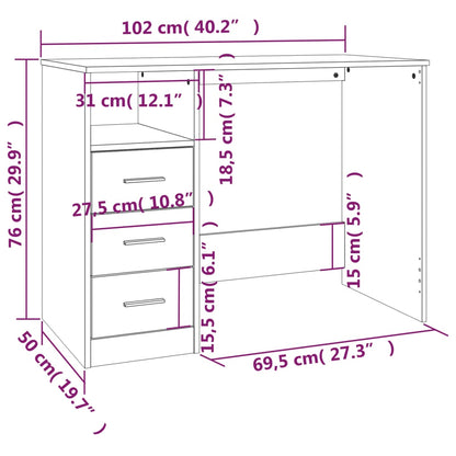 Secretária c/ gavetas 102x50x76 derivados madeira cinza sonoma