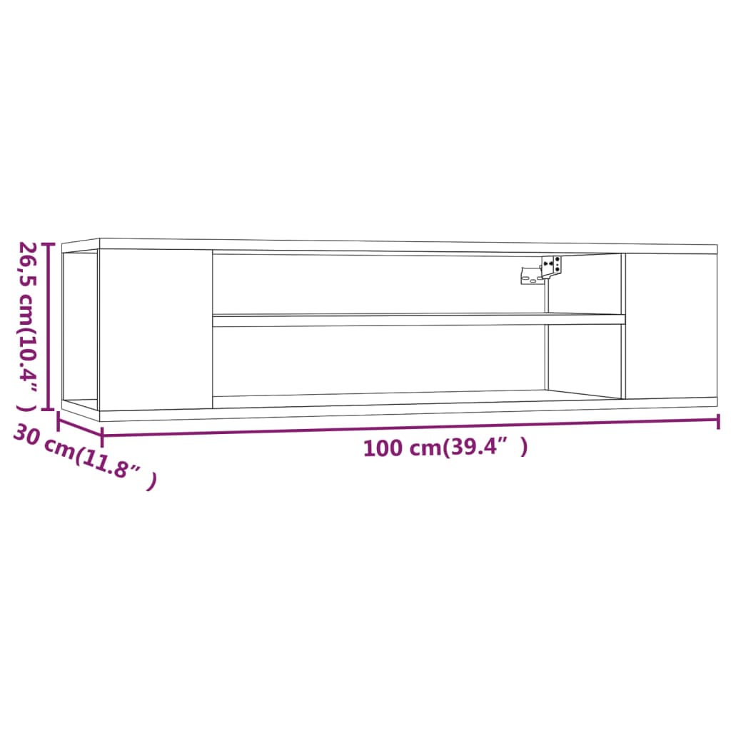 Armário TV susp. 100x30x26,5cm deriv. madeira carvalho castanho