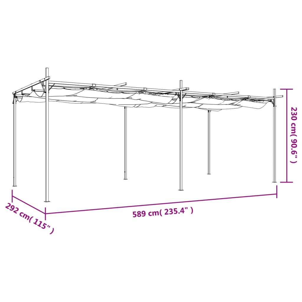 Pérgola com toldo retrátil 589x292x230 cm cor antracite