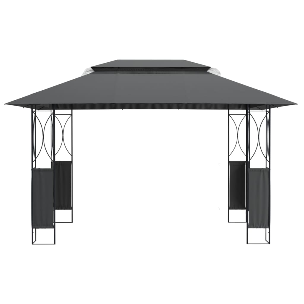 Pérgola 4x3m com Telhado Duplo em Aço - Cinzento Escuro - Design Moderno