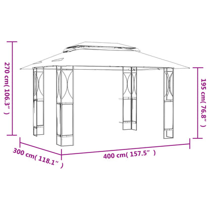 Pérgola 4x3m com Telhado Duplo em Aço - Cinzento Escuro - Design Moderno