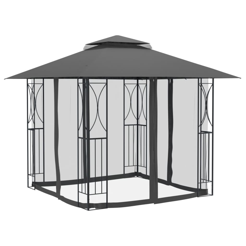 Gazebo com paredes laterais 300x300x270 cm aço antracite