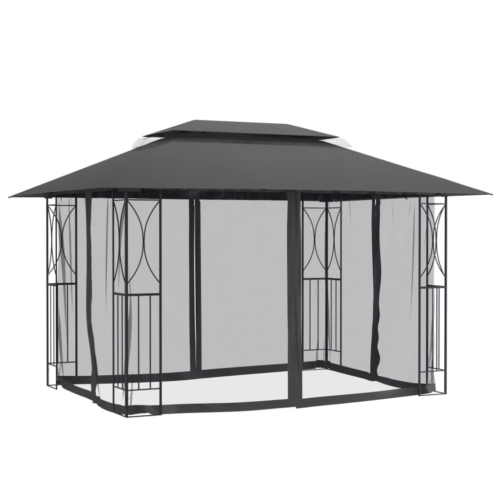 Gazebo com paredes laterais 400x300x270 cm aço antracite