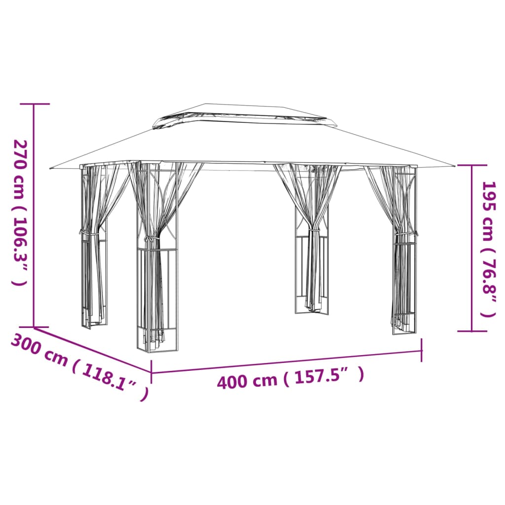 Gazebo com paredes laterais 400x300x270 cm aço antracite