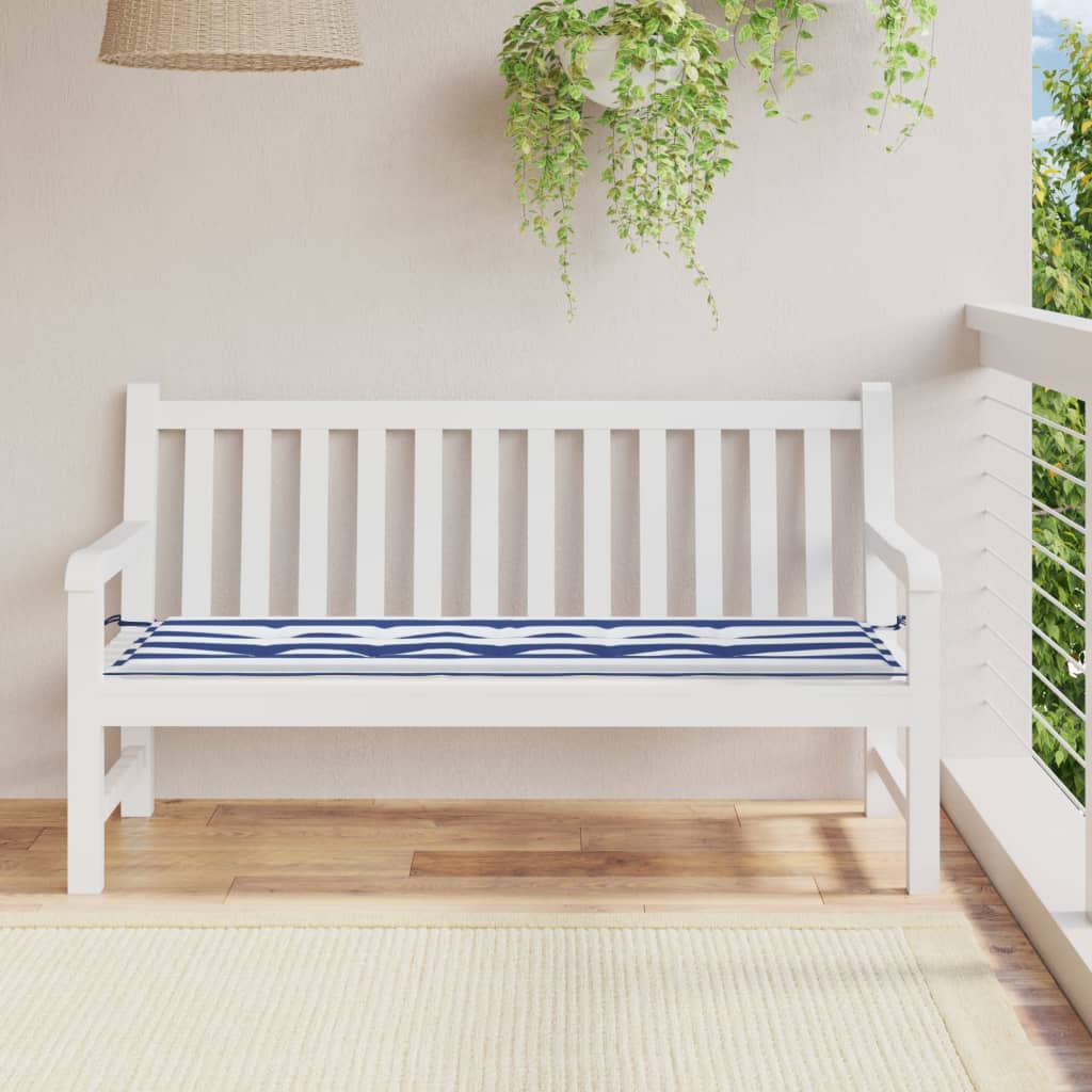 Almofadão p/ banco jardim 150x50x3 cm tecido oxford azul/branco