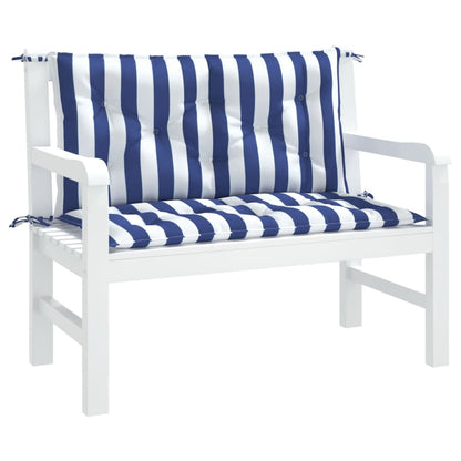 Almofadões p/ banco jardim 2 pcs 100x50x7 cm tecido azul/branco