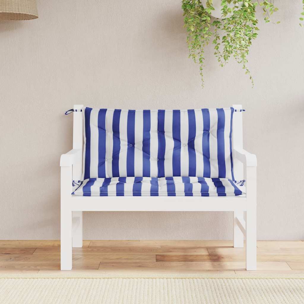 Almofadões p/ banco jardim 2 pcs 100x50x7 cm tecido azul/branco