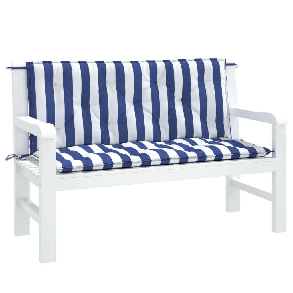 Almofadões p/ banco jardim 2 pcs 120x50x7 cm tecido azul/branco