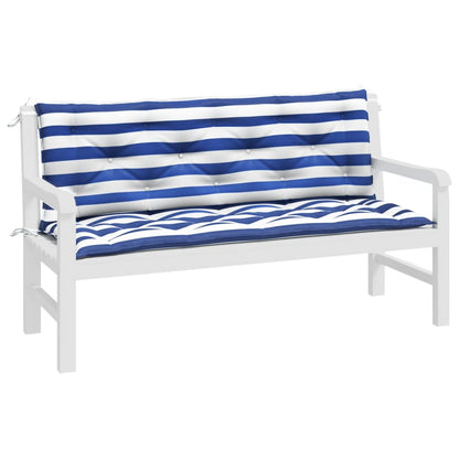 Almofadões p/ banco jardim 2 pcs 150x50x7 cm tecido azul/branco