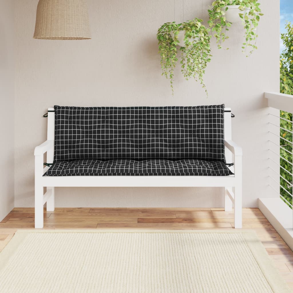 Almofadões p/ banco jardim 2 pcs 150x50x7cm tecido xadrez preto