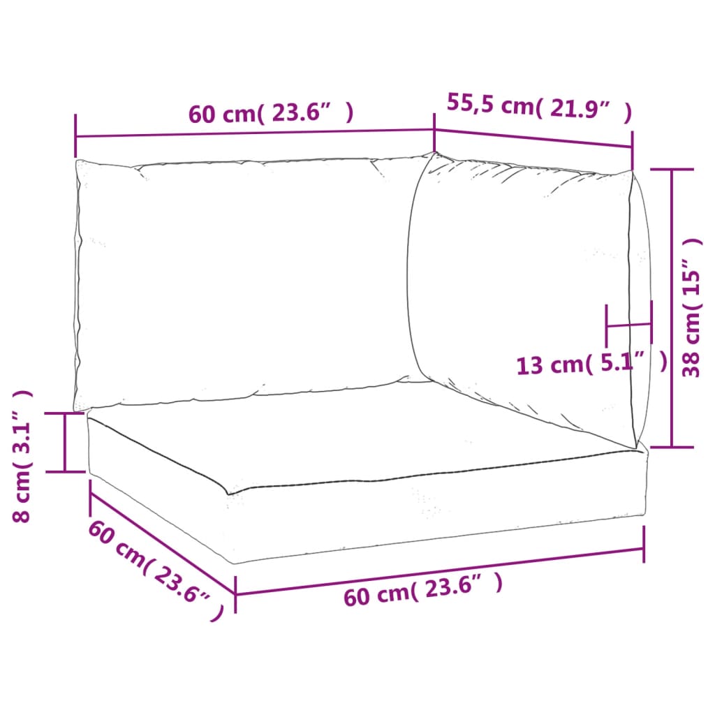 Almofadões p/ paletes 3 pcs tecido oxford branco nata