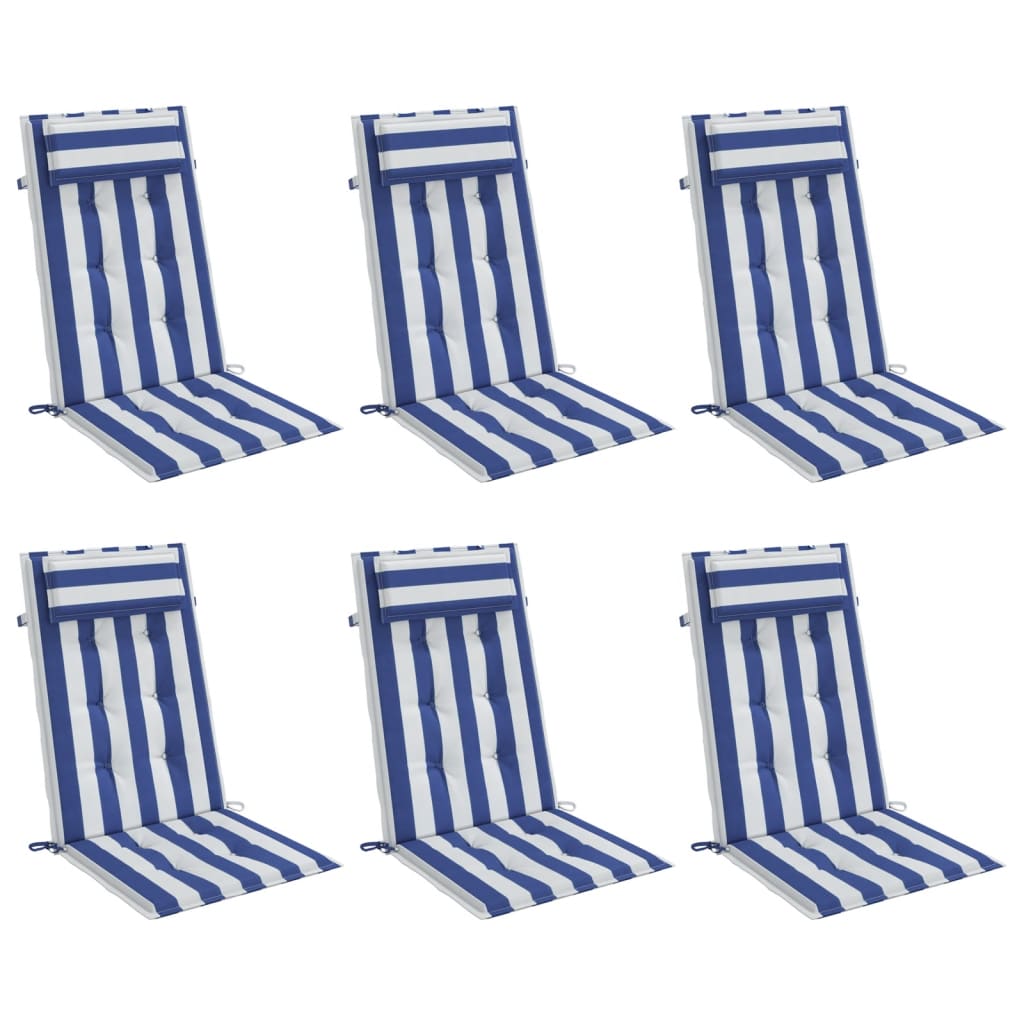 Almofadões cadeira encosto alto 6 pcs tecido oxford azul/branco