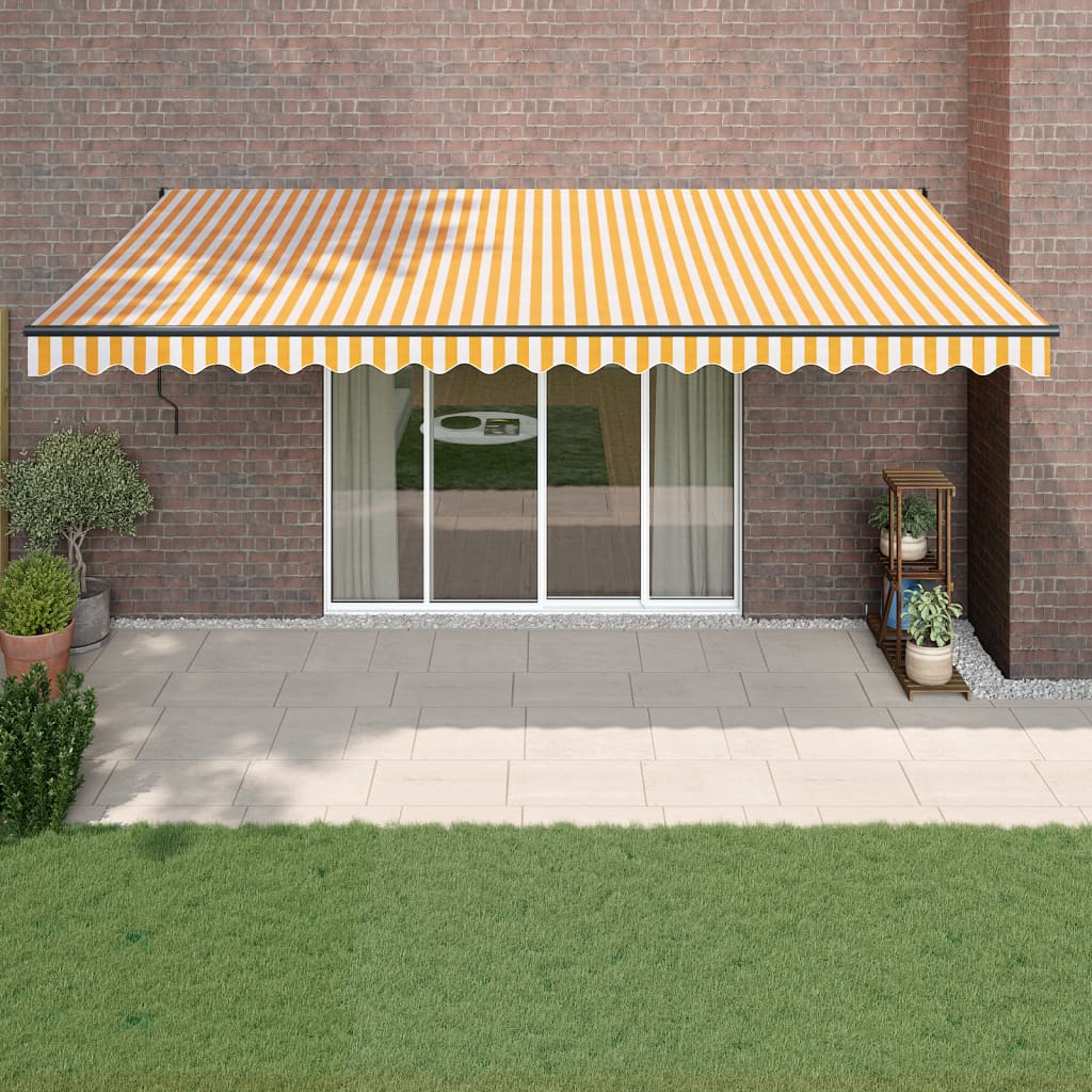 Toldo retrátil 5x3 m tecido e alumínio amarelo e branco