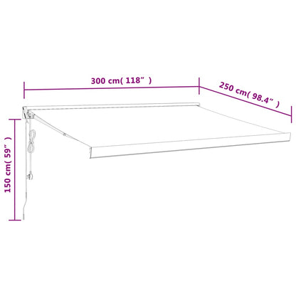 Toldo retrátil 3x2,5 m tecido e alumínio azul e branco