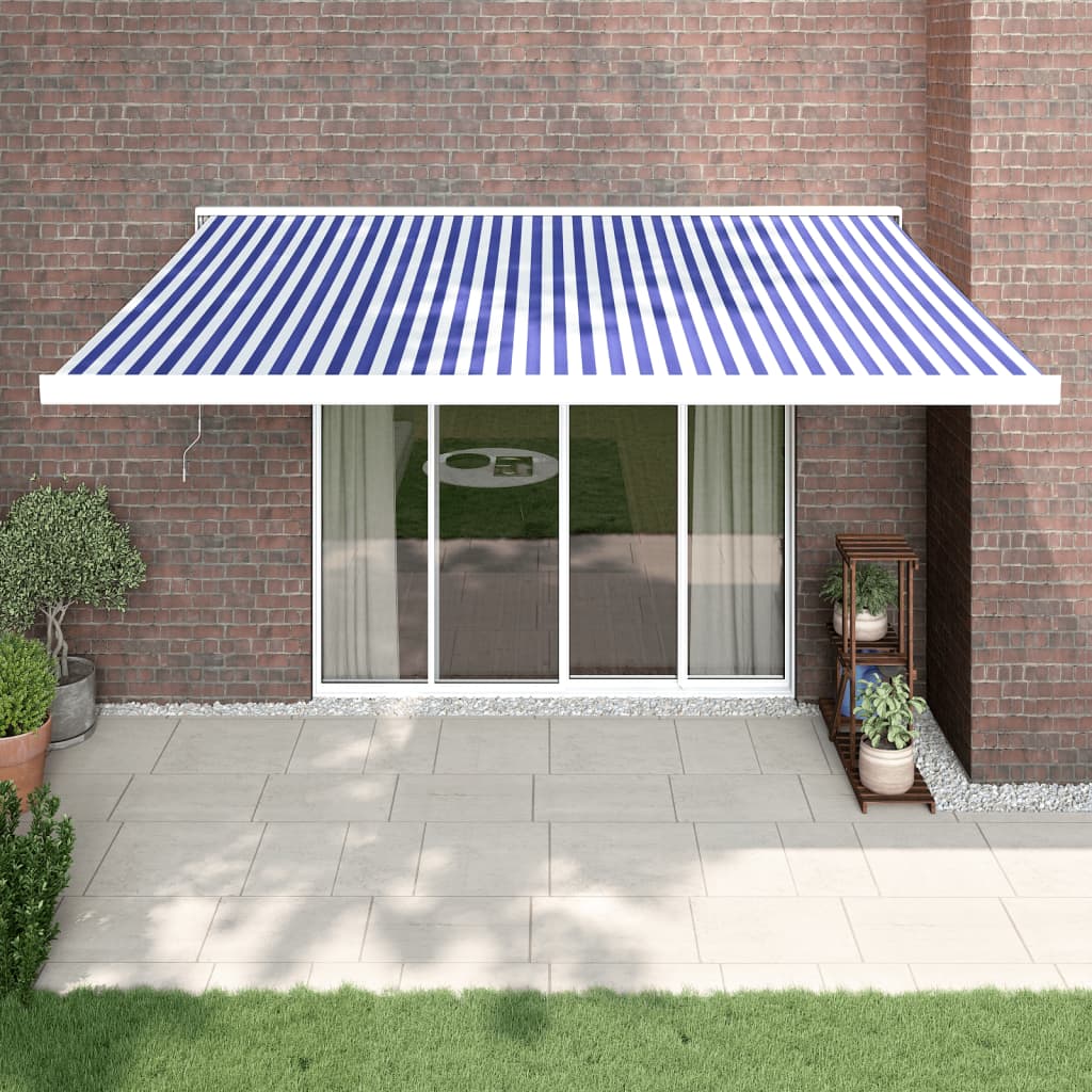 Toldo retrátil 4x3 m tecido e alumínio azul e branco