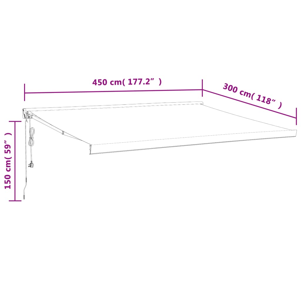 Toldo retrátil 4,5x3 m tecido e alumínio antracite