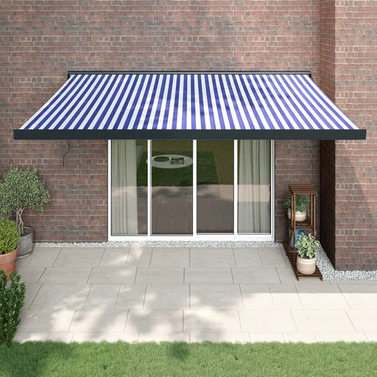 Toldo retrátil 4x3 m tecido e alumínio azul e branco