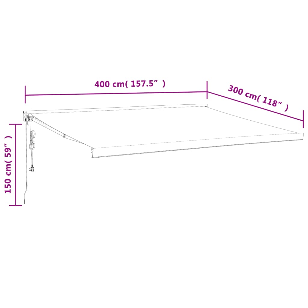 Toldo retrátil 4x3 m tecido e alumínio antracite