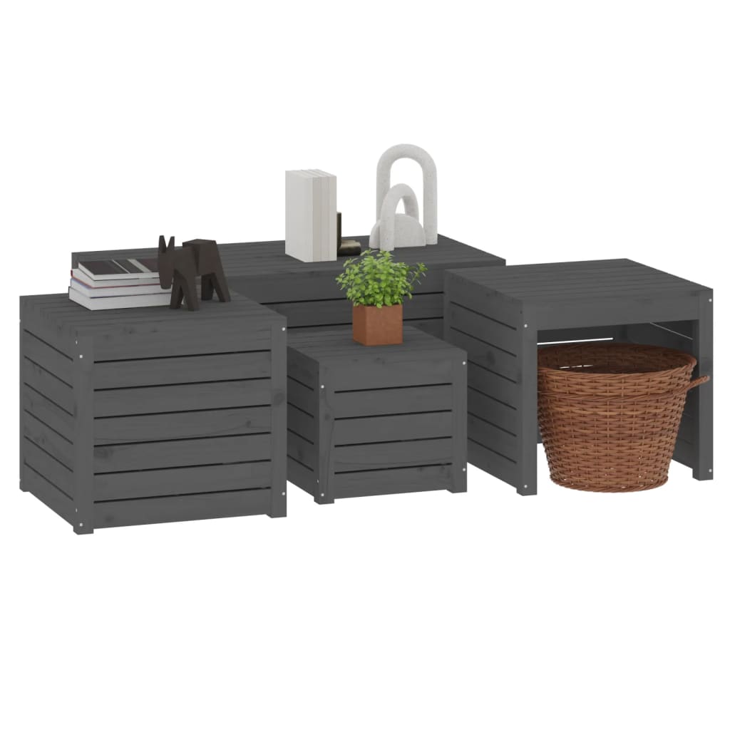 4 pcs conjunto de caixas de jardim pinho maciço cinzento