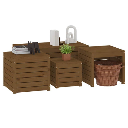 4 pcs conjunto de caixas de jardim pinho maciço castanho mel