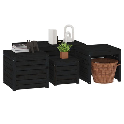 4 pcs conjunto caixas de jardim madeira de pinho maciça preto