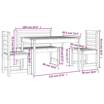 4 pcs conjunto de jantar p/ jardim madeira de pinho maciça