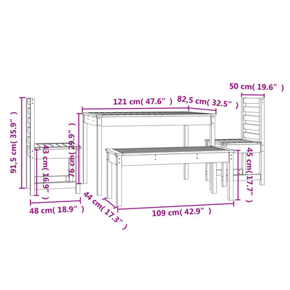 4 pcs conjunto de jantar p/ jardim madeira de pinho maciça