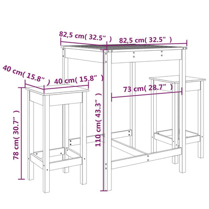 3 pcs conjunto de bar para jardim madeira de pinho maciça