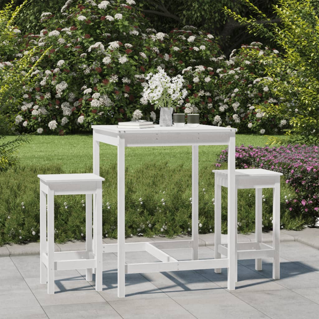 3 pcs conjunto de bar para jardim pinho maciço branco