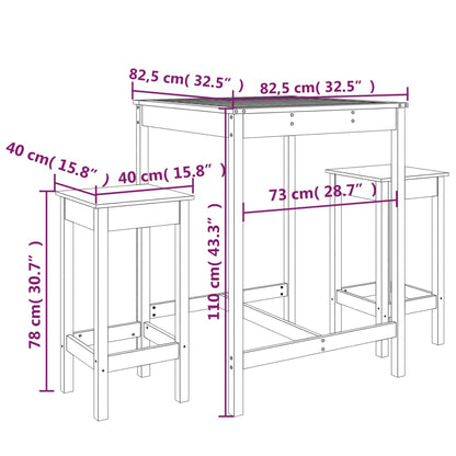 3 pcs conjunto de bar para jardim pinho maciço preto