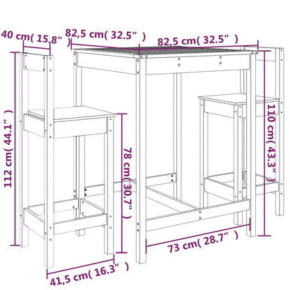 3 pcs conjunto de bar para jardim madeira de pinho maciça