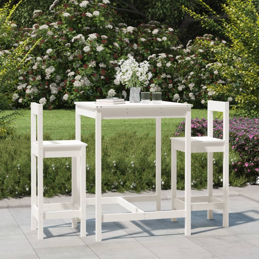 3 pcs conjunto de bar para jardim pinho maciço branco