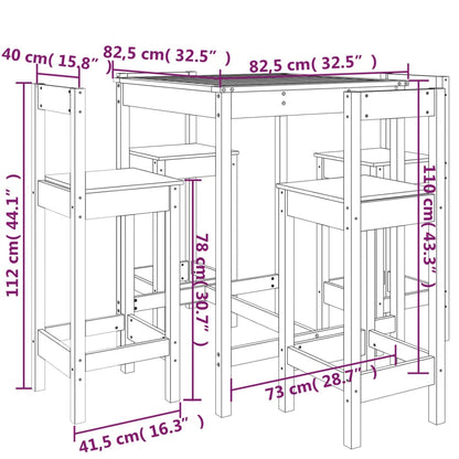 5 pcs conjunto de bar para jardim pinho maciço branco