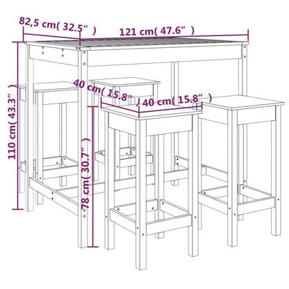 5 pcs conjunto de bar para jardim pinho maciço branco