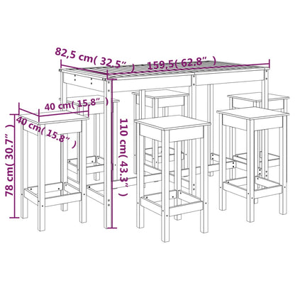 7 pcs conjunto de bar para jardim pinho maciço