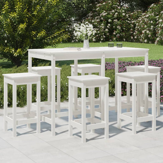 7 pcs conjunto de bar para jardim pinho maciço branco