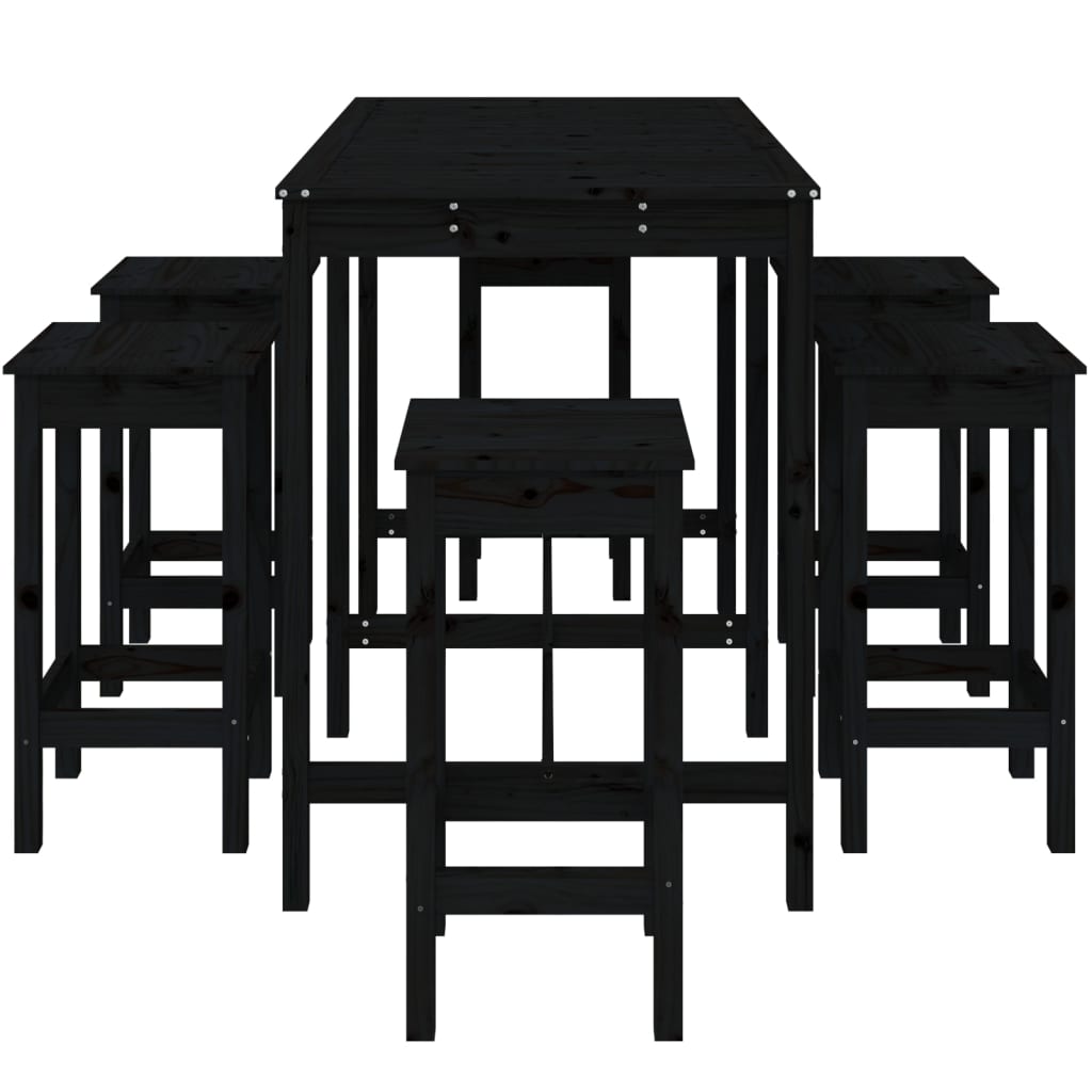 7 pcs conjunto de bar para jardim pinho maciço preto