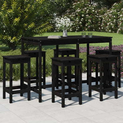 7 pcs conjunto de bar para jardim pinho maciço preto