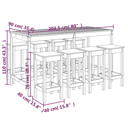 9 pcs conjunto de bar para jardim pinho maciço branco