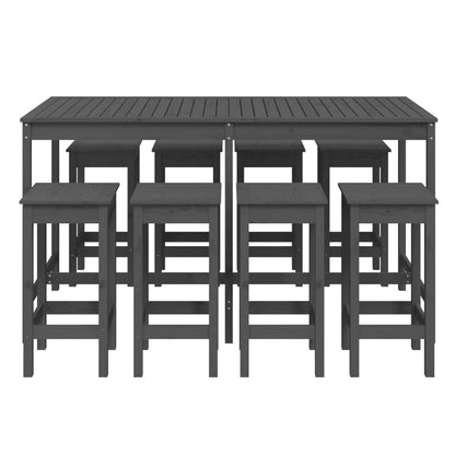 9 pcs conjunto de bar para jardim pinho maciço cinzento