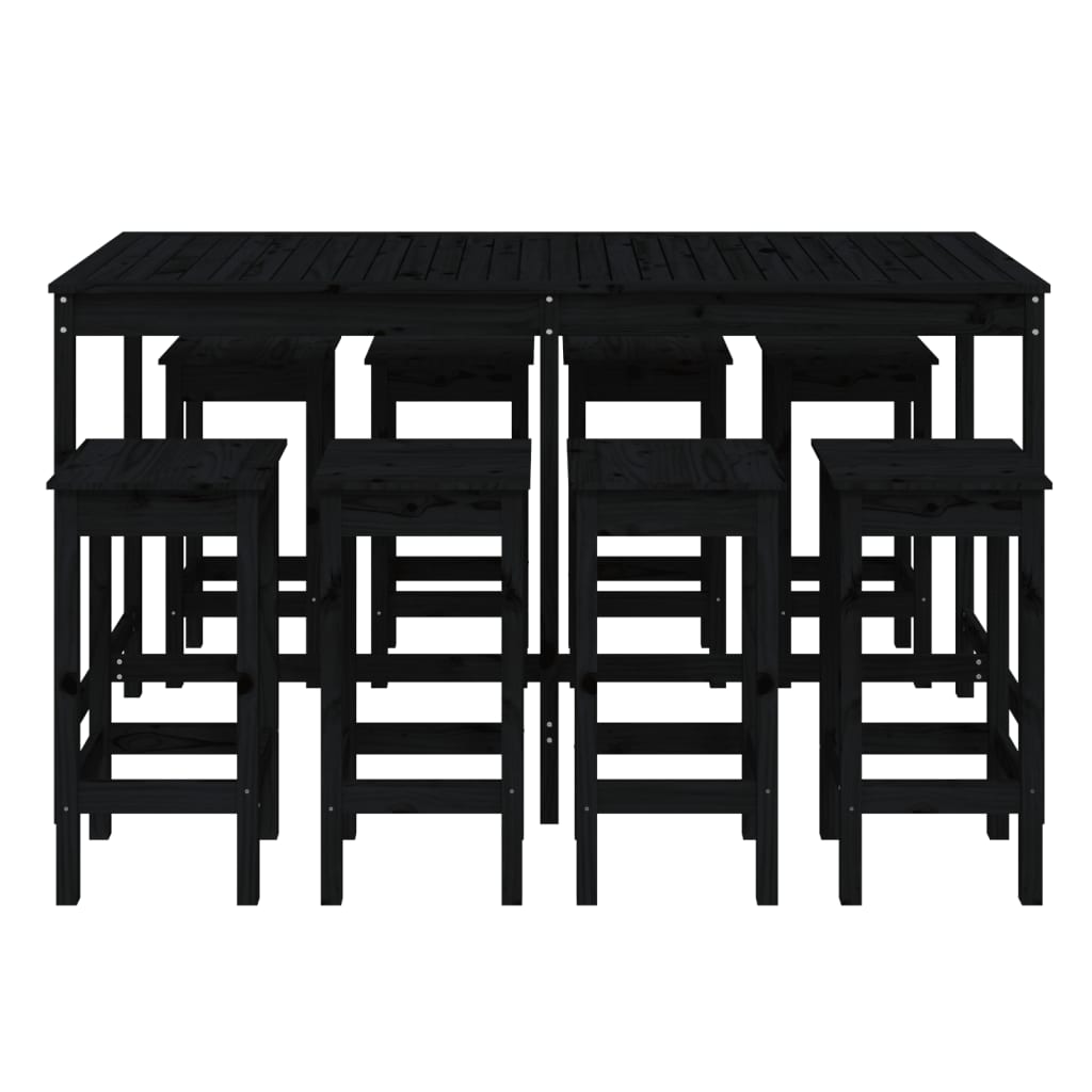 9 pcs conjunto de bar para jardim pinho maciço preto