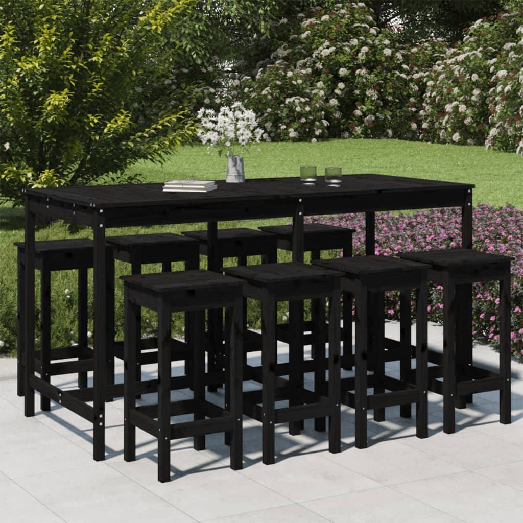 9 pcs conjunto de bar para jardim pinho maciço preto