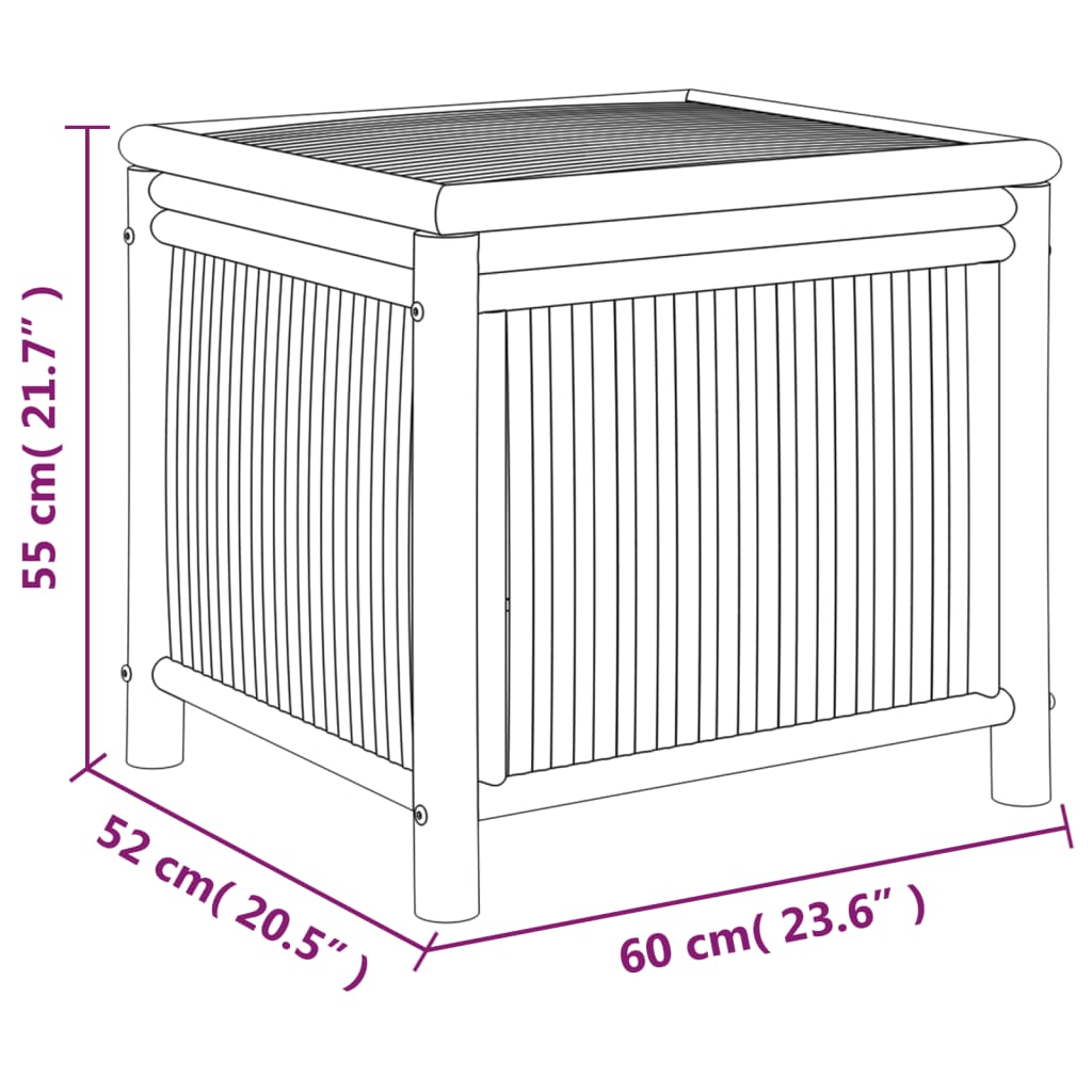 Caixa de arrumação para jardim 60x52x55 cm bambu