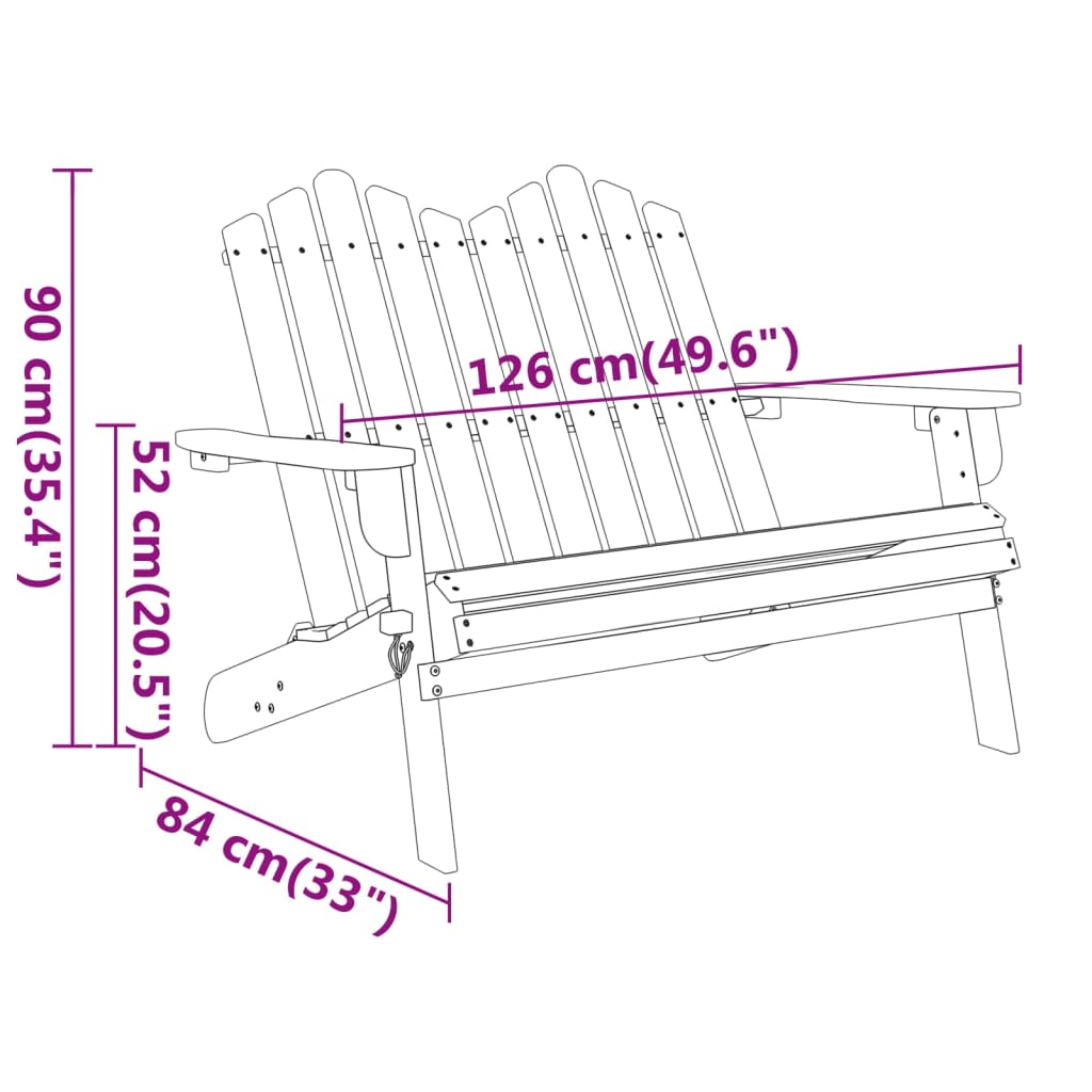 Banco de jardim Adirondack 126 cm madeira de acácia maciça