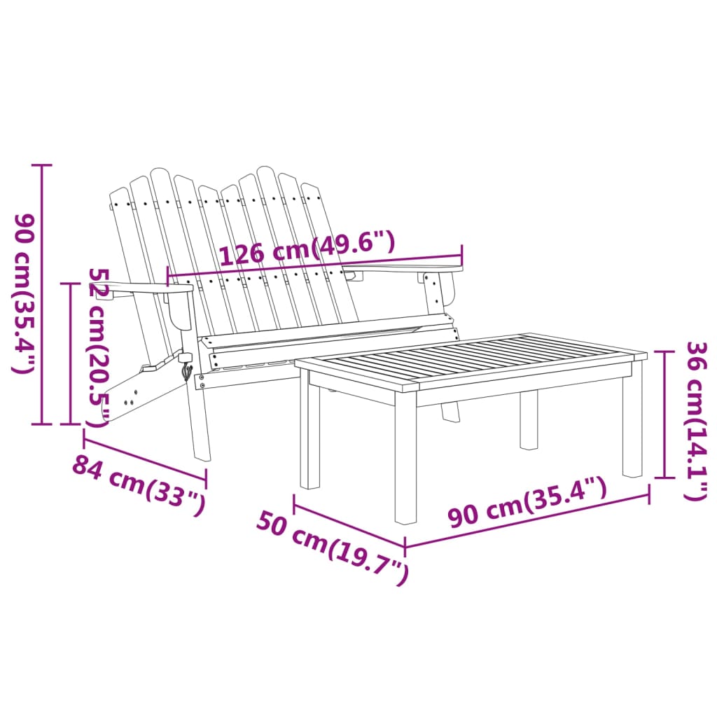 Conjunto lounge de jardim Adirondack 2pcs acácia maciça