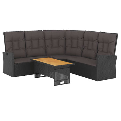 2 pcs conjunto lounge de jardim c/ almofadões vime PE preto